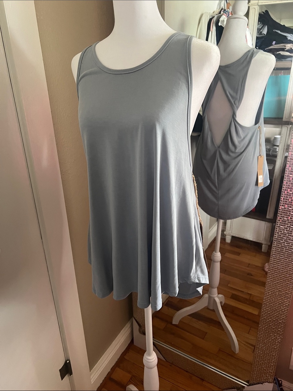 STANDARD people’s project LA Flowy Light Blu Gray Sleeveless Tank with Open Back